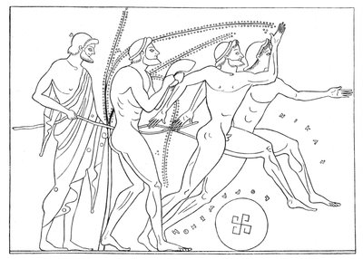 ギリシャのランナー、アドルフ・ボエッティヒャーによるオリンピアのイラスト、1886年（デジタル処理された画像） 作： English School