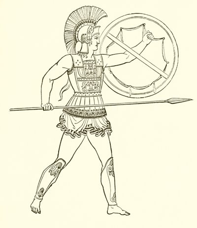 槍と盾で武装したギリシャの戦士 作： English School