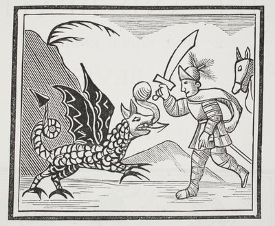 ガイとノーサンブリアのドラゴン、ジョン・アシュトンによる18世紀のチャップブックのイラスト、パブ。 1882 作： English School