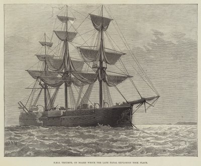 致命的な爆発事故を起こしたHMSトライアンフの船上の様子（彫刻 作： English School