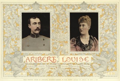 1891年7月6日、シュレスヴィヒ・ホルシュタイン王女ルイーゼとアンハルト公アリベルトの結婚（カラーリトグラフ）。 作： English School