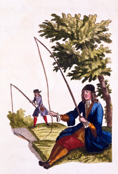 紳士の習慣-釣り、1690年（手描きの彫刻） 作： English School