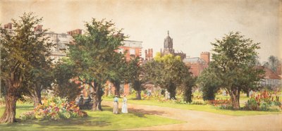 ハンプトンコートガーデン、1910年頃（紙に水彩） 作： English School