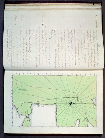 ポルトガルとスペインの海岸の手描きの地図、1756（紙にインク） 作： English School