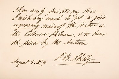 1819年、パーシー・ビシェ・シェリーの手書きと署名 作： English School