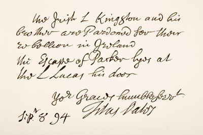 タイタスオーツの手書きと署名、1694年 作： English School