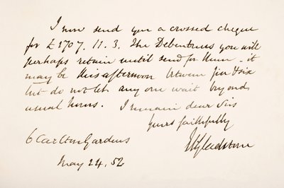 ウィリアムエワードグラッドストーンの手書きおよび署名、1852年 作： English School