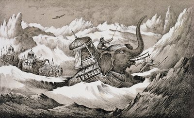ハンニバル（紀元前247-c.183）とアルプスを横断する彼の戦争の象 作： English School