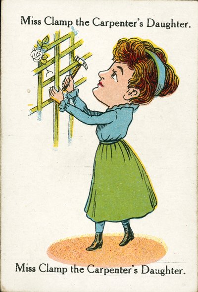 1920年頃の幸せな家族大工の娘クランプ嬢（カラーリトグラフ） 作： English School