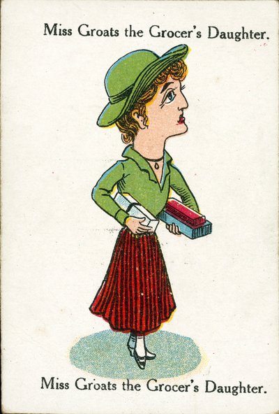 1920年頃の幸せな家族八百屋の娘ミス・グローツ（カラーリトグラフ） 作： English School