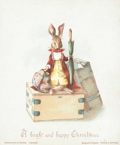 ウサギと荷物と傘、クリスマスカード 作： English School