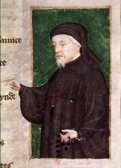 Harl 4866 f.88 Thomas Hoccleve (c.1368-1426) の詩「Regiment of Princes」からのチョーサーの肖像 (ベラム) 作： English School
