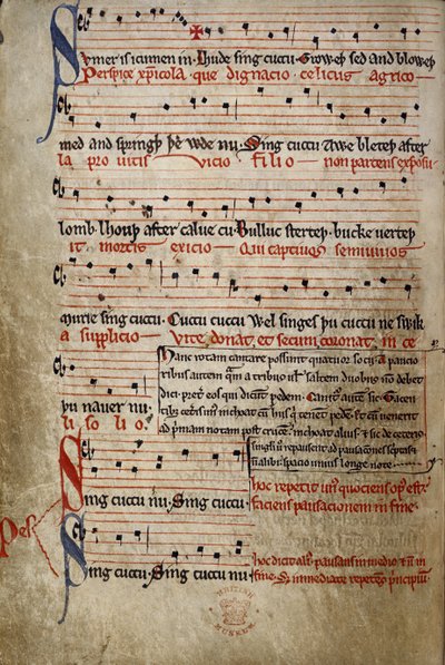 Harl 978 fol.11v Sumer is icumen in, from the Summer Canon (Reading Rota) (ベラム) 作： English School
