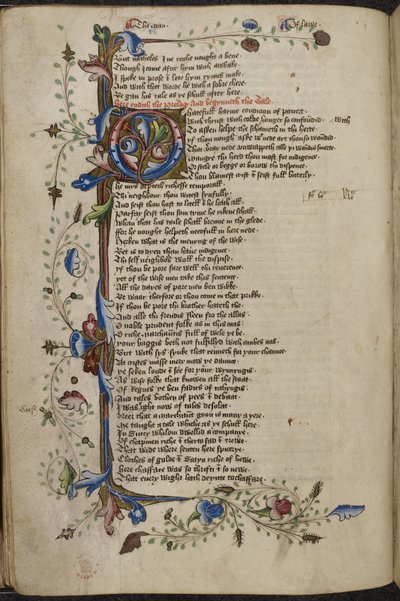 ハーレー 1758 年、f.56v バーの境界線とイニシャル 