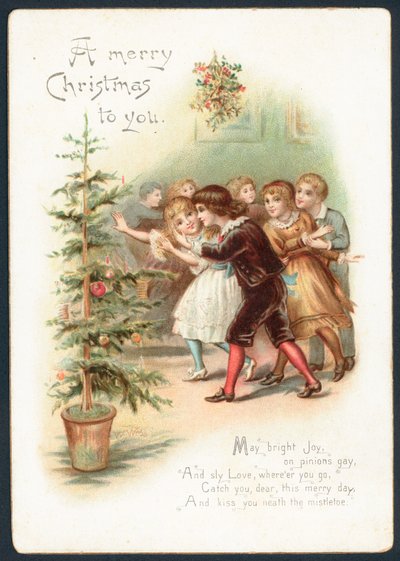 ヤドリギ、クリスマスカードの下で楽しんでください。 作： English School