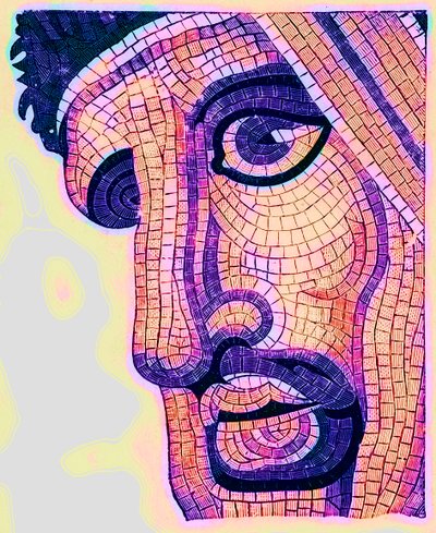 イッソスの戦いからのモザイクの頭、ジェームズウォードによる歴史的な装飾からのイラスト、1897年に発行（デジタル強化画像） 作： English School