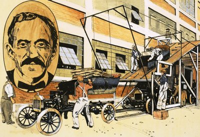 ヘンリーフォードと1908年の彼の最初の生産ライン 作： English School