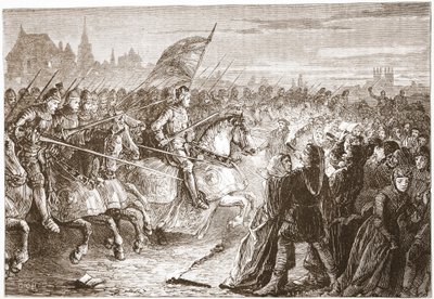 ロラード修道院へのヘンリー5世の攻撃、ジェームズ・エイトケン・ワイリー（1808-1890）による「プロテスタントの歴史」のイラスト、パブ。 1878年（彫刻） 作： English School