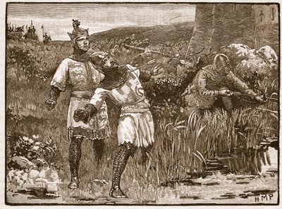 ブリッジノース城の包囲でのセントクレアの英雄、カッセルズイラストレイテッドイングランドオブイングランドのイラスト（セピア写真） 作： English School