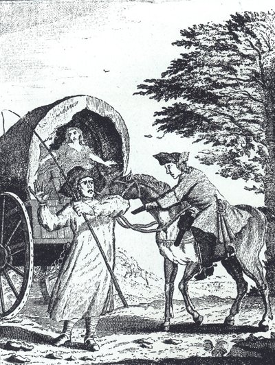 ショットオーバー・ヒルで陸軍の荷馬車を奪うハイウェイマン、ジョン・コッティントン（版画 作： English School
