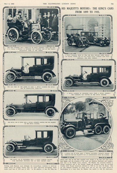陛下のモーター：1899年から1935年までのキングジョージ対カーズ、イラストレイテッドロンドンニュース、1935年5月4日より 作： English School