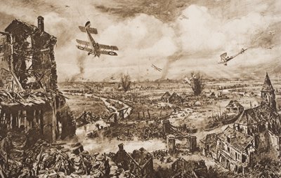 1920年に出版されたHGウェルズの「歴史の概要」第2巻のイラスト「ベルギーのアルメンティエール」のイラスト 作： English School