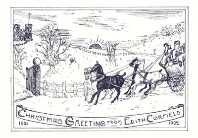 城に行く馬と馬車、クリスマスカード 作： English School
