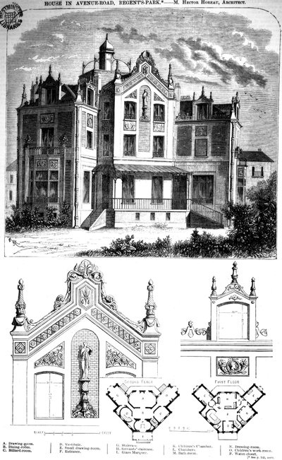 1859年にヘクターホローが設計したリージェンツパークのアベニューロードの家 作： English School