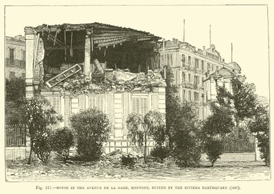 1887年にリビエラ地震で廃墟となったメントンのラアベニューの家 作： English School