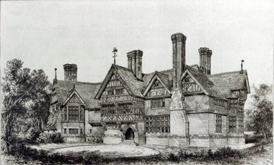 1872年9月6日の「The Building News」から、ハローウィールドに最近建てられた家 作： English School