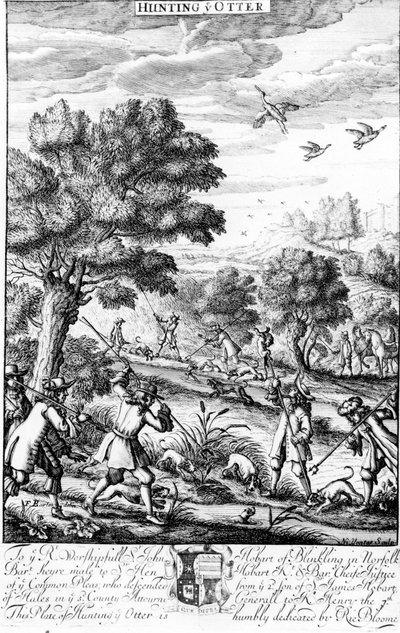 「カワウソの狩猟」（リチャードブルーム発行の「紳士のレクリエーション」より）1686 作： English School