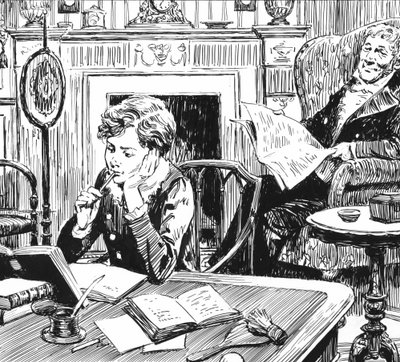 チャールズ・ディケンズの『オリバー・ツイスト』のイラスト（ペンとインク 作： English School