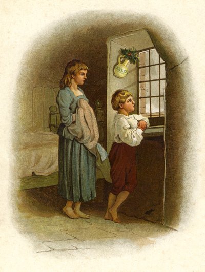 The Coming Of Father Christmas」のイラスト（カラーリトグラフ 作： English School