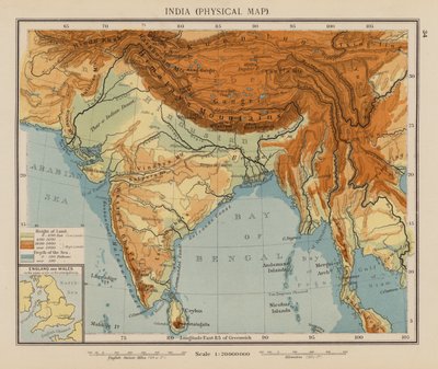 インド地図（カラーリトグラフ） 作： English School