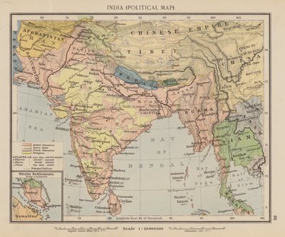 インド, 政治地図 (カラーリトグラフ) 作： English School
