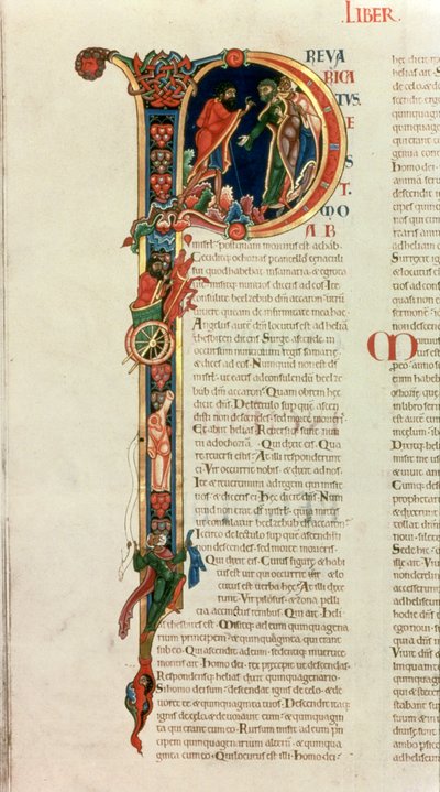 ウィンチェスター聖書の頭文字「P」Prevaricatus Moab、c.1150-80（ベラム） 作： English School