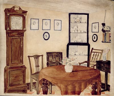アンティークディーラーの家の内部、1870年頃（紙にトイレ） 作： English School