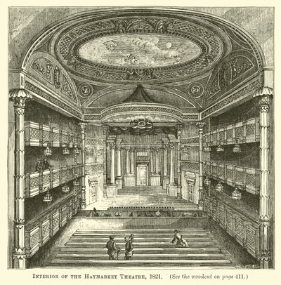 ヘイマーケットシアターのインテリア、1821年 作： English School