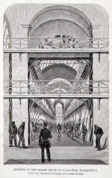 ワンズワースのサリー矯正院の内部と、夕食後に出ていく囚人たち（Henry Mayhew（1812-87）とJohn Binnyによる「The Criminal Prisons of London and Scenes of Prison Life」より 作： English School