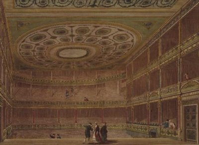 ロバート・アダムとジェームズ・アダムによって改造・装飾されたTheatre Royal, Drury Laneの舞台から見た内部 作： English School