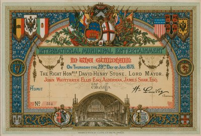 1875年7月29日にロンドンのギルドホールで国際市催し物への招待 作： English School