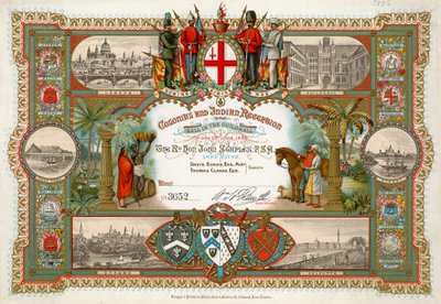 1886年6月25日、ロンドンのギルドホールでの植民地とインドのレセプションへの招待 作： English School