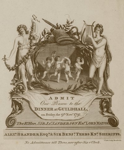 1792年11月9日、ロンドンのギルドホールでの宴会への招待 作： English School