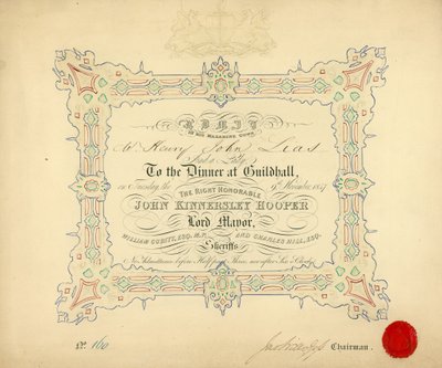 1847年11月9日、ロンドンのギルドホールでの宴会への招待 作： English School
