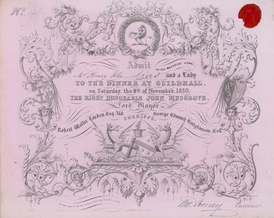 1850年11月9日、ロンドンのギルドホールでの宴会への招待 作： English School