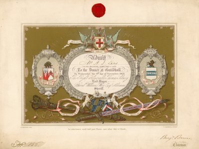 1853年11月9日、ロンドンのギルドホールでの宴会への招待 作： English School