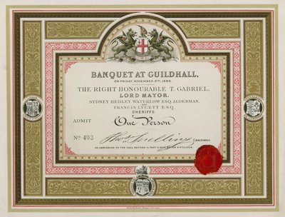 1866年11月9日、ロンドンのギルドホールでの宴会への招待 作： English School