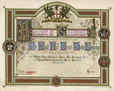 1868年11月9日、ロンドンのギルドホールでの宴会への招待 作： English School