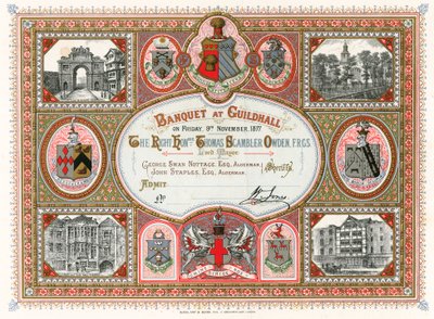 1877年11月9日、ロンドンのギルドホールでの宴会への招待 作： English School