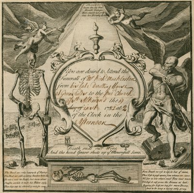 1732年にリチャードマックルストン氏の葬式に出席するための招待状 作： English School